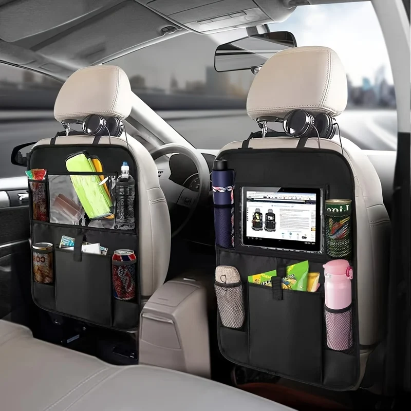 2 borse portaoggetti per sedile posteriore auto - 6 tasche per tablet, computer, libri, giocattoli, tazze e bottiglie - Borsa da appendere con tappetino anti-calcio - Perfetta per la protezione dello schienale del sedile dell'auto, regalo di Natale