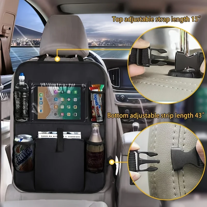 2 borse portaoggetti per sedile posteriore auto - 6 tasche per tablet, computer, libri, giocattoli, tazze e bottiglie - Borsa da appendere con tappetino anti-calcio - Perfetta per la protezione dello schienale del sedile dell'auto, regalo di Natale