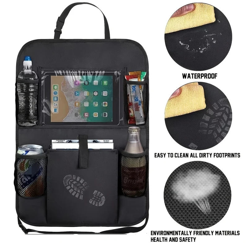 2 borse portaoggetti per sedile posteriore auto - 6 tasche per tablet, computer, libri, giocattoli, tazze e bottiglie - Borsa da appendere con tappetino anti-calcio - Perfetta per la protezione dello schienale del sedile dell'auto, regalo di Natale