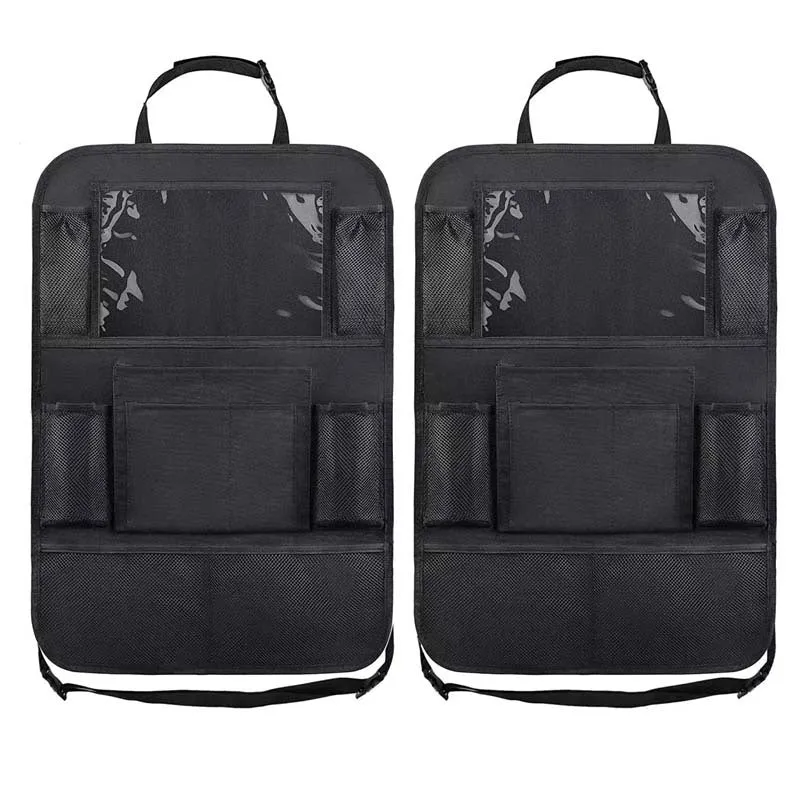 2 borse portaoggetti per sedile posteriore auto - 6 tasche per tablet, computer, libri, giocattoli, tazze e bottiglie - Borsa da appendere con tappetino anti-calcio - Perfetta per la protezione dello schienale del sedile dell'auto, regalo di Natale