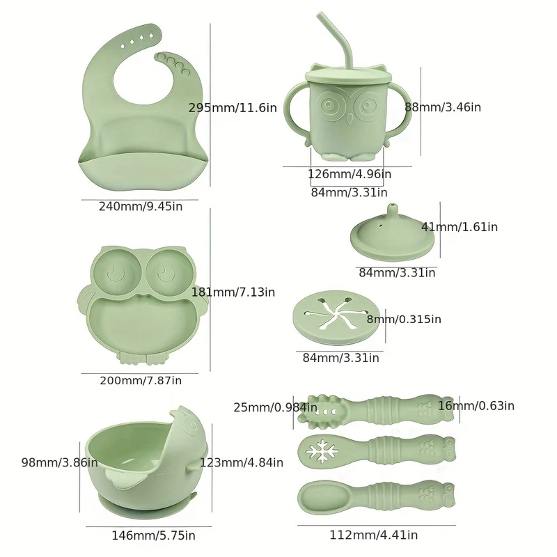 Set Di Alimenti Per Lo Svezzamento Del Bambino| Forniture Per L'alimentazione Del Bambino| Set Cibo Per Bambini| Bavaglino In Silicone, Ciotola, Tazza Con Beccuccio Con Coperchio Per Snack, Piatto Fox Diviso E Utensili| Prima Fase Della Vita