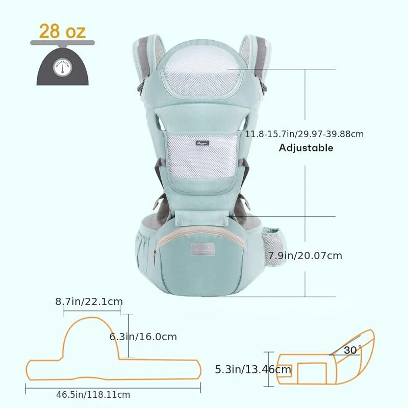 Sgabello in vita per marsupio con borsa portaoggetti, fascia a tracolla per canguro, fascia per neonati, zaino ergonomico, seggiolino da anca per 3-36 mesi, Natale, Halloween, regalo per il giorno del Ringraziamento