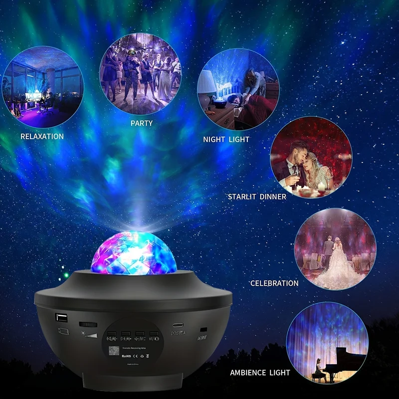 Luce notturna per proiettore stellare 1pz con controllo vocale, effetti di luce multipli, onda oceanica 4 in 1, proiettore per luce notturna stellare, home theater, controlli APP, roll to the music, soffitto, luce della stanza