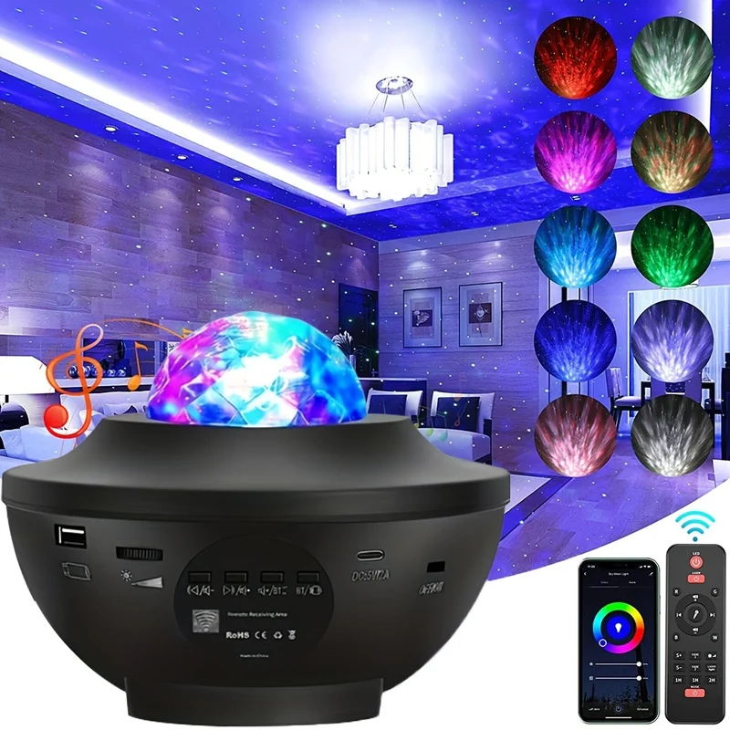 Luce notturna per proiettore stellare 1pz con controllo vocale, effetti di luce multipli, onda oceanica 4 in 1, proiettore per luce notturna stellare, home theater, controlli APP, roll to the music, soffitto, luce della stanza