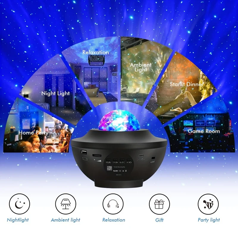 Luce notturna per proiettore stellare 1pz con controllo vocale, effetti di luce multipli, onda oceanica 4 in 1, proiettore per luce notturna stellare, home theater, controlli APP, roll to the music, soffitto, luce della stanza