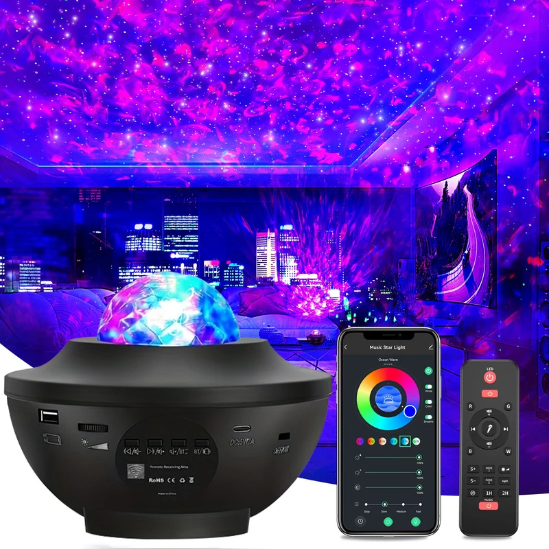 Luce notturna per proiettore stellare 1pz con controllo vocale, effetti di luce multipli, onda oceanica 4 in 1, proiettore per luce notturna stellare, home theater, controlli APP, roll to the music, soffitto, luce della stanza