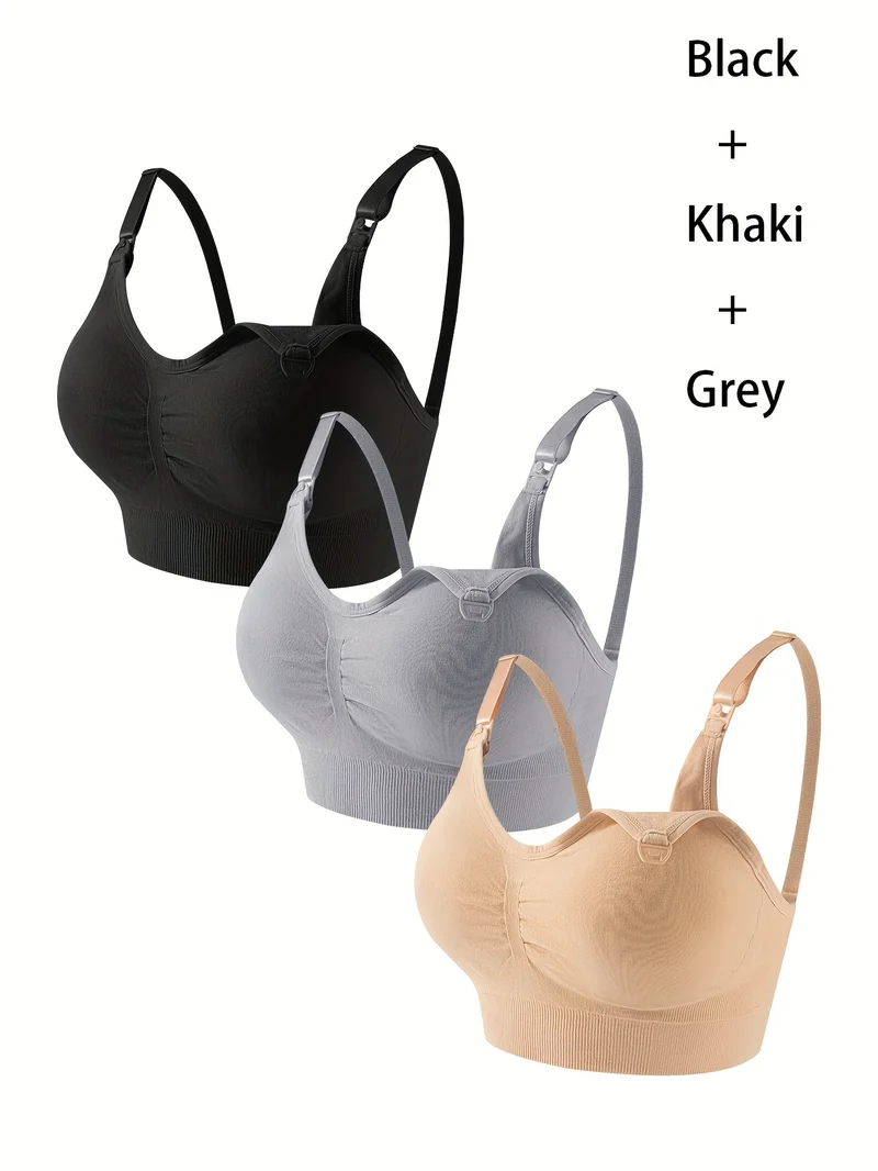 3 Set Di Reggiseni Premaman Con Clip, Comodo Reggiseno Per Allattamento Senza Fili A Copertura Totale, Biancheria Intima E Lingerie Da Donna