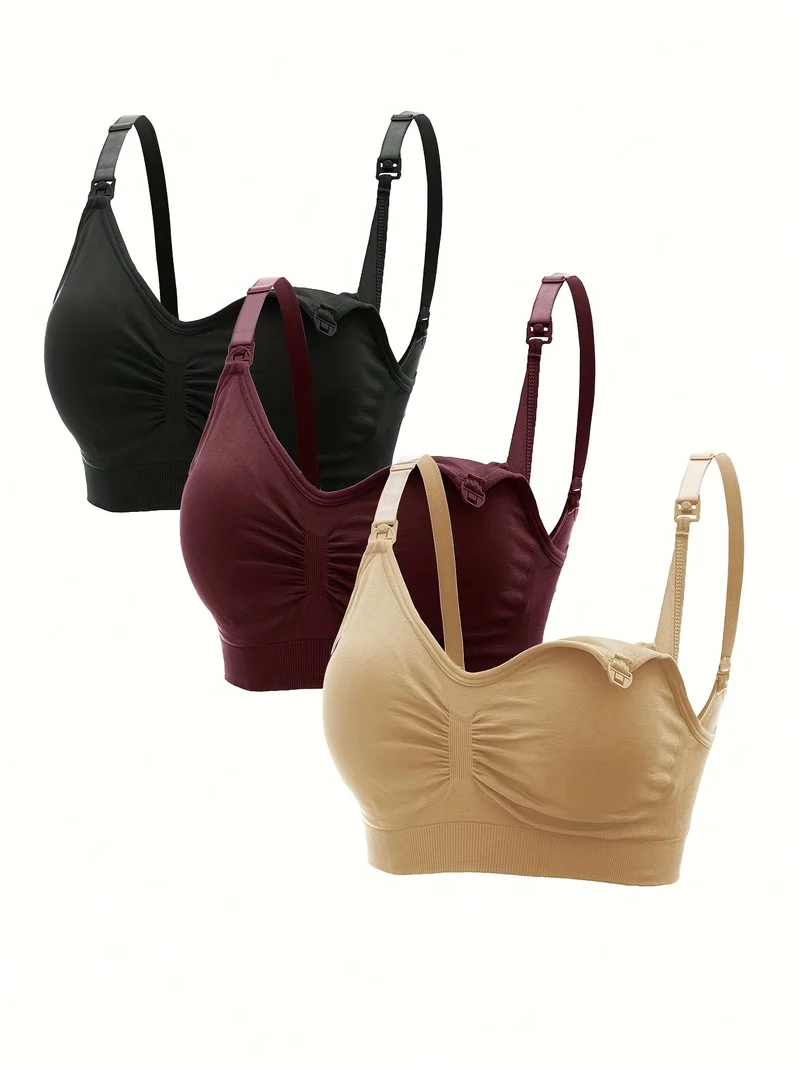 3 Set Di Reggiseni Premaman Con Clip, Comodo Reggiseno Per Allattamento Senza Fili A Copertura Totale, Biancheria Intima E Lingerie Da Donna