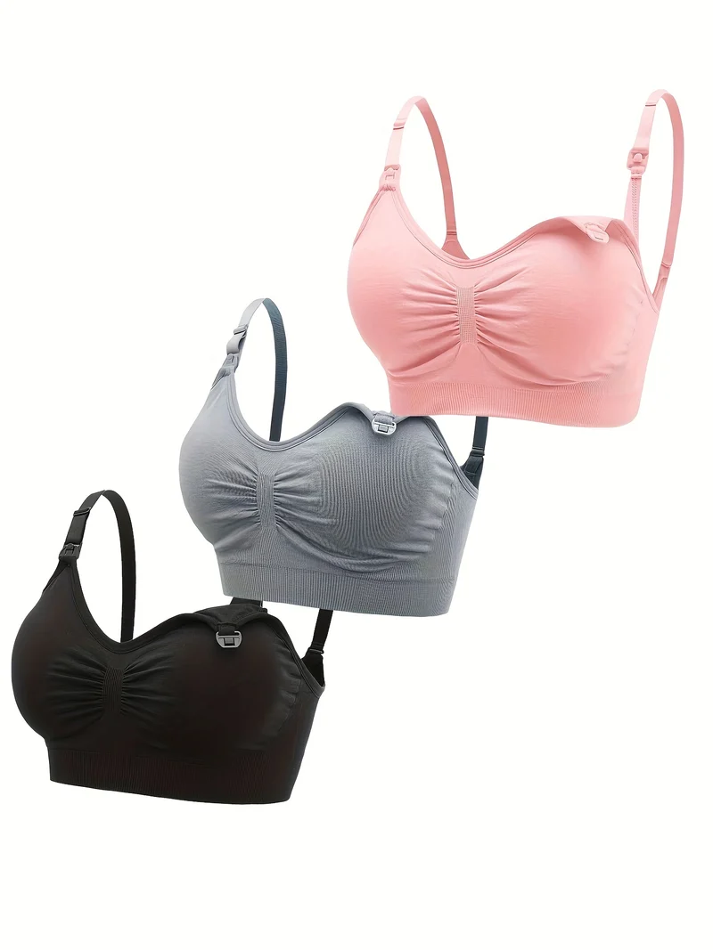 3 Set Di Reggiseni Premaman Con Clip, Comodo Reggiseno Per Allattamento Senza Fili A Copertura Totale, Biancheria Intima E Lingerie Da Donna