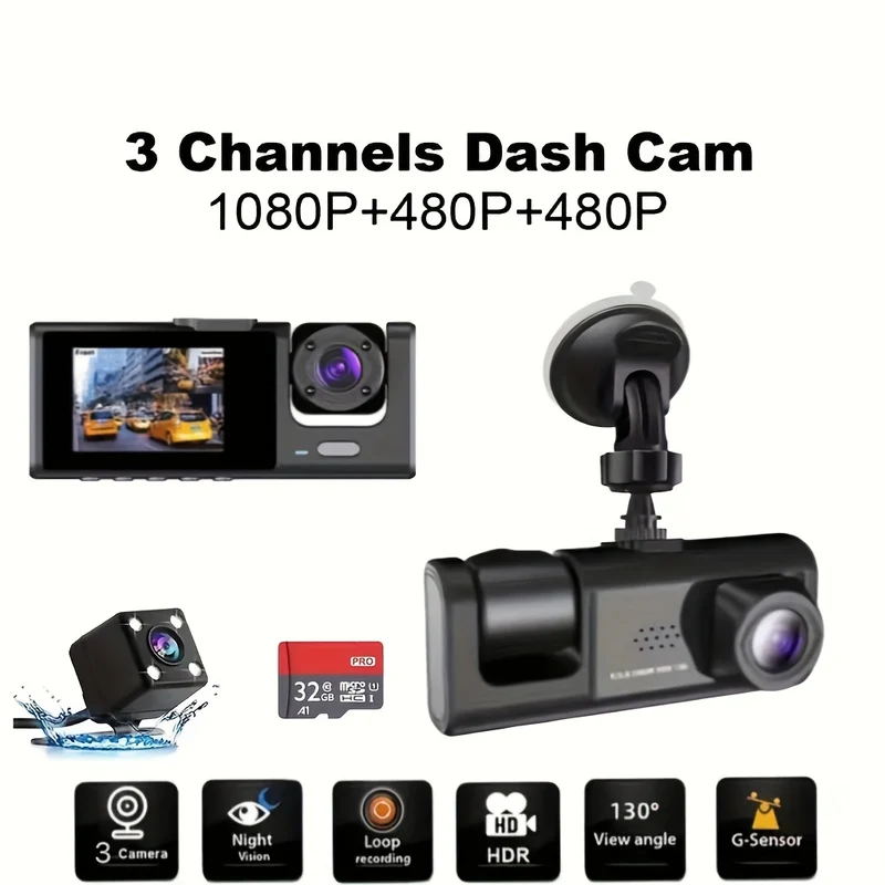 FHD 1080P 3 Canali Dash Camera Anteriore E Posteriore All'interno Del Cruscotto IR Night Vision Registrazione In Loop G-Sensor Telecamera Per Auto DVR Con IPS Da 5,08 Cm