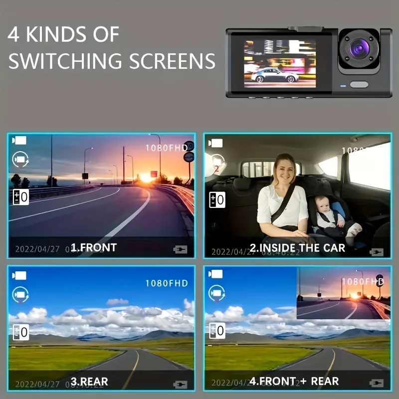 FHD 1080P 3 Canali Dash Camera Anteriore E Posteriore All'interno Del Cruscotto IR Night Vision Registrazione In Loop G-Sensor Telecamera Per Auto DVR Con IPS Da 5,08 Cm