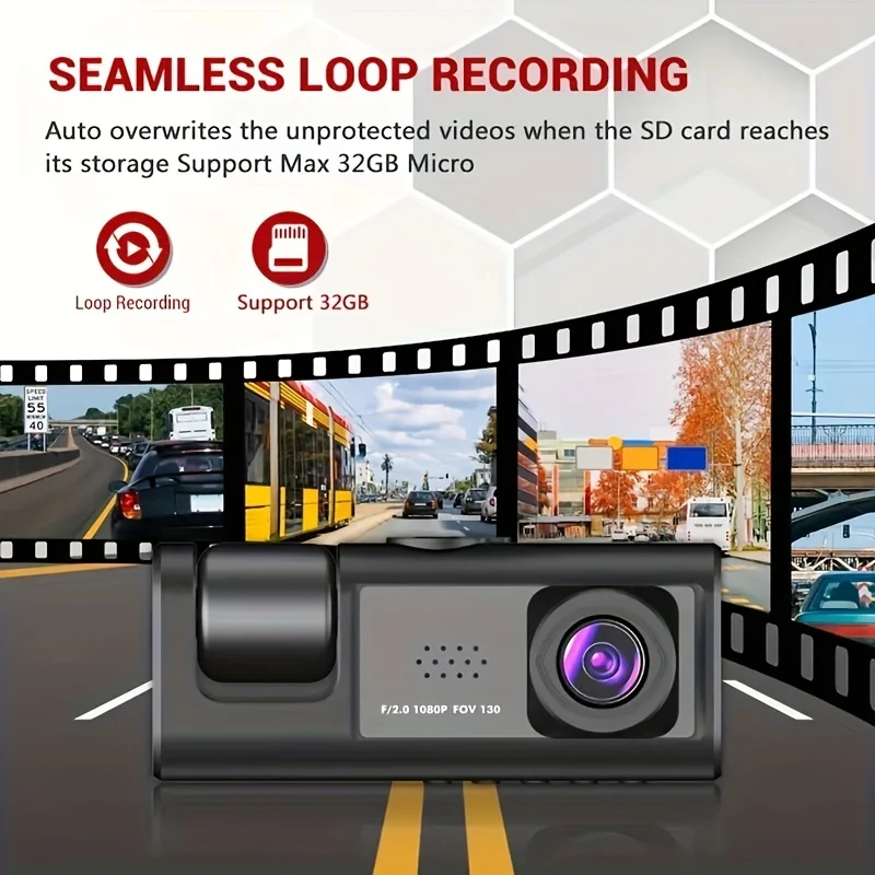 FHD 1080P 3 Canali Dash Camera Anteriore E Posteriore All'interno Del Cruscotto IR Night Vision Registrazione In Loop G-Sensor Telecamera Per Auto DVR Con IPS Da 5,08 Cm