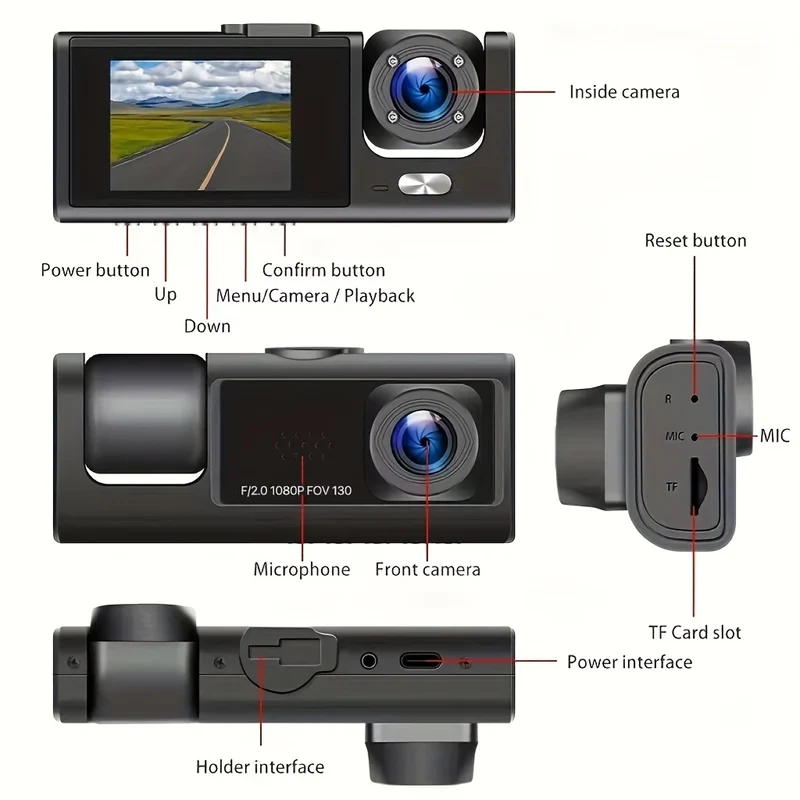 FHD 1080P 3 Canali Dash Camera Anteriore E Posteriore All'interno Del Cruscotto IR Night Vision Registrazione In Loop G-Sensor Telecamera Per Auto DVR Con IPS Da 5,08 Cm