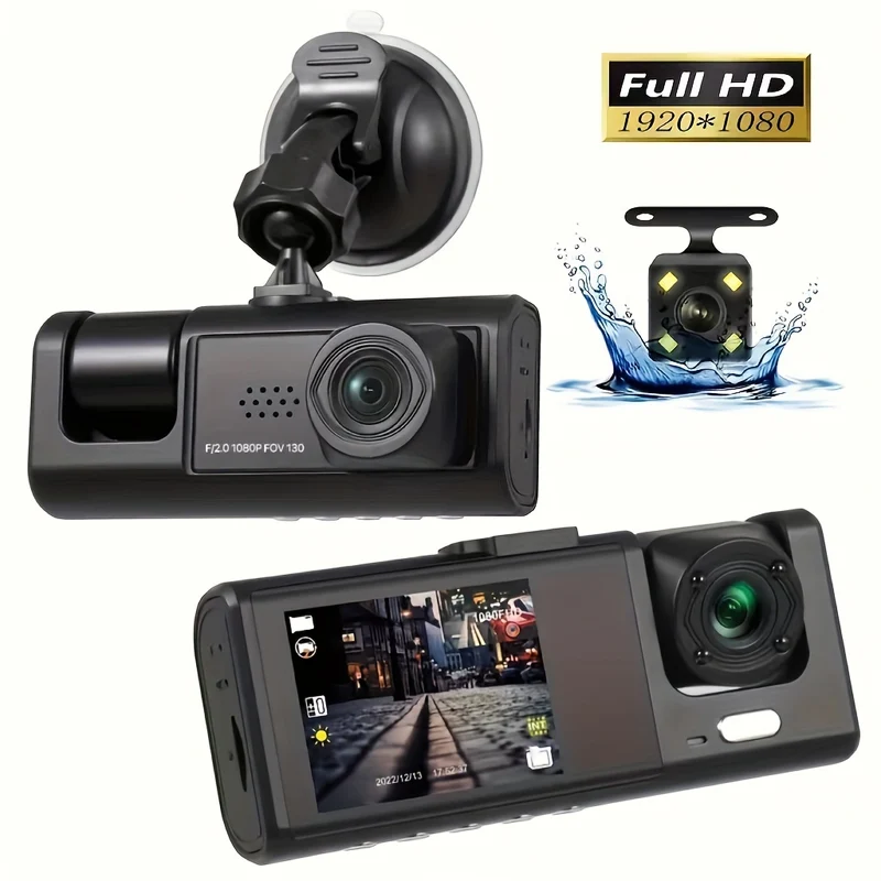 FHD 1080P 3 Canali Dash Camera Anteriore E Posteriore All'interno Del Cruscotto IR Night Vision Registrazione In Loop G-Sensor Telecamera Per Auto DVR Con IPS Da 5,08 Cm