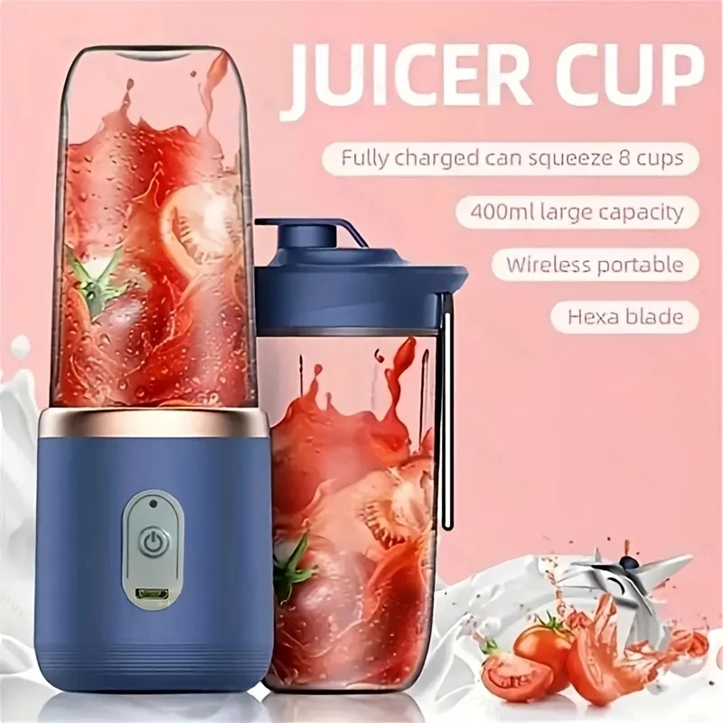 2 Tazze, Spremiagrumi Portatile, 1 Frullato Di Frutta E Frappè, Spremiagrumi Wireless, Mixer Con Ricarica USB Per Alimenti Per Bambini, Palestra, Casa, Viaggio