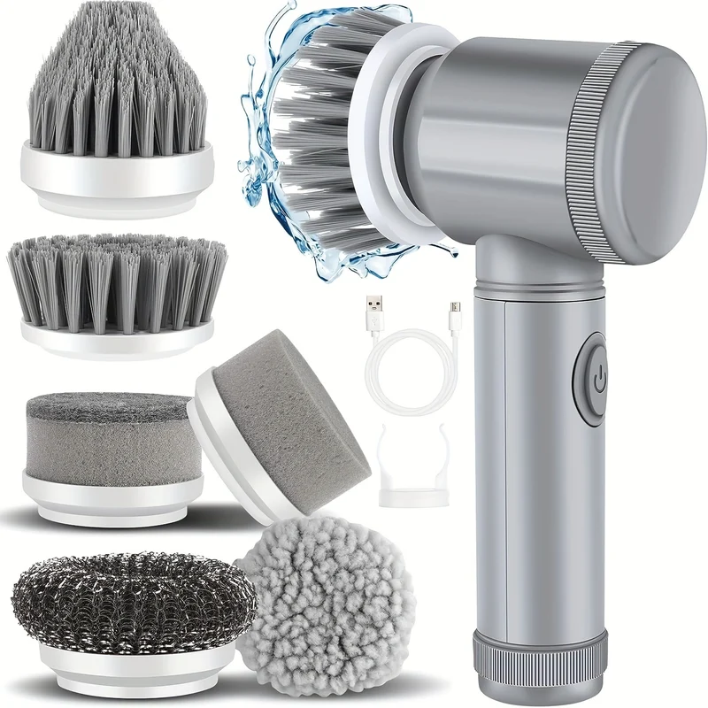 1 Set, Lavapavimenti Elettrico Con Rotazione Da 3 A 6 Testine Sostituibili, Lavapavimenti Da Cucina Senza Fili, Impermeabile IPX6, Lavapavimenti Per Doccia Portatile Ricaricabile Per Bagno, Cucina, Vasca Da Bagno