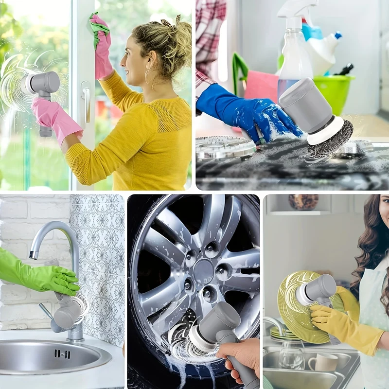 1 Set, Lavapavimenti Elettrico Con Rotazione Da 3 A 6 Testine Sostituibili, Lavapavimenti Da Cucina Senza Fili, Impermeabile IPX6, Lavapavimenti Per Doccia Portatile Ricaricabile Per Bagno, Cucina, Vasca Da Bagno