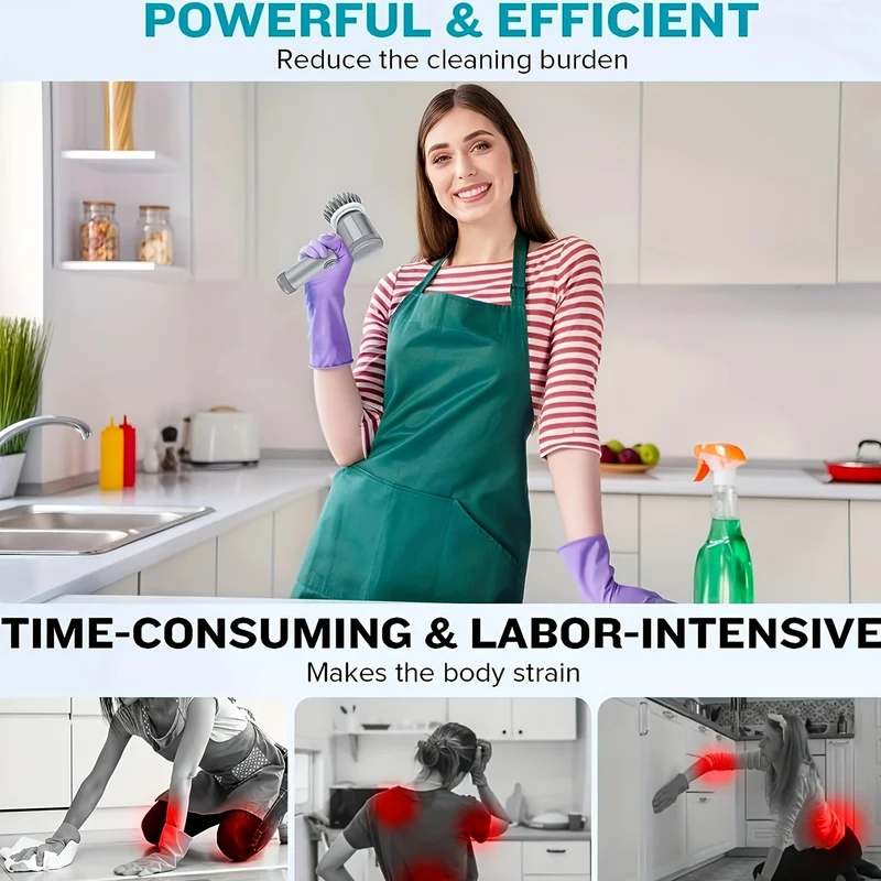 1 Set, Lavapavimenti Elettrico Con Rotazione Da 3 A 6 Testine Sostituibili, Lavapavimenti Da Cucina Senza Fili, Impermeabile IPX6, Lavapavimenti Per Doccia Portatile Ricaricabile Per Bagno, Cucina, Vasca Da Bagno