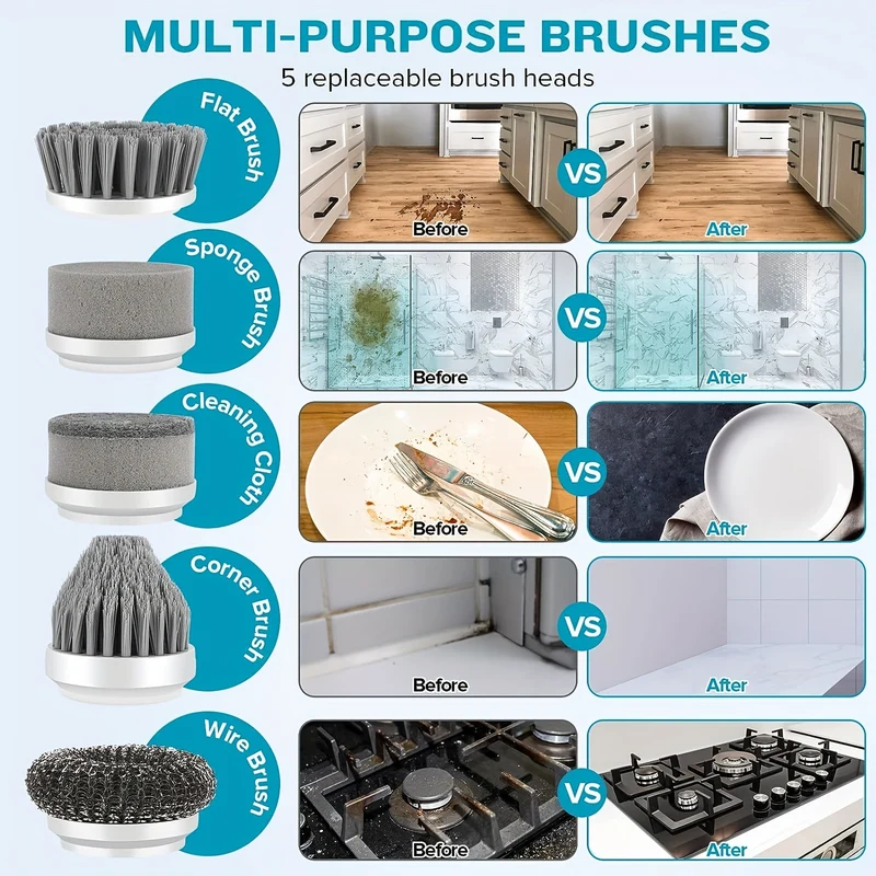 1 Set, Lavapavimenti Elettrico Con Rotazione Da 3 A 6 Testine Sostituibili, Lavapavimenti Da Cucina Senza Fili, Impermeabile IPX6, Lavapavimenti Per Doccia Portatile Ricaricabile Per Bagno, Cucina, Vasca Da Bagno