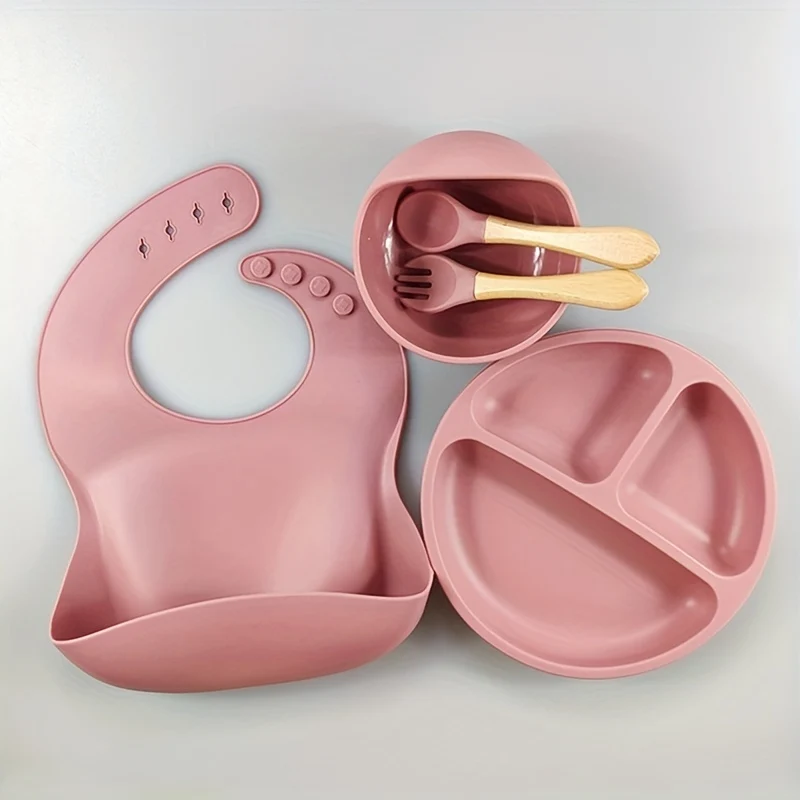 Set Di Utensili Per Autoalimentazione Infantile 5 Pezzi / Set, Migliori Forniture Per Lo Svezzamento A Led, Utensili In Silicone Per Ragazzo E Ragazza Con Bavaglino In Silicone, Ciotola Per Bambini