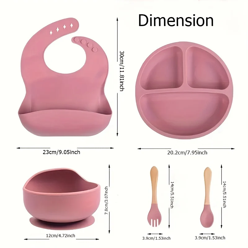 Set Di Utensili Per Autoalimentazione Infantile 5 Pezzi / Set, Migliori Forniture Per Lo Svezzamento A Led, Utensili In Silicone Per Ragazzo E Ragazza Con Bavaglino In Silicone, Ciotola Per Bambini