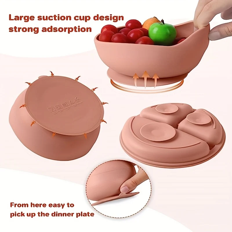 Set Di Utensili Per Autoalimentazione Infantile 5 Pezzi / Set, Migliori Forniture Per Lo Svezzamento A Led, Utensili In Silicone Per Ragazzo E Ragazza Con Bavaglino In Silicone, Ciotola Per Bambini