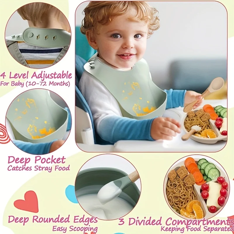 Set Di Utensili Per Autoalimentazione Infantile 5 Pezzi / Set, Migliori Forniture Per Lo Svezzamento A Led, Utensili In Silicone Per Ragazzo E Ragazza Con Bavaglino In Silicone, Ciotola Per Bambini