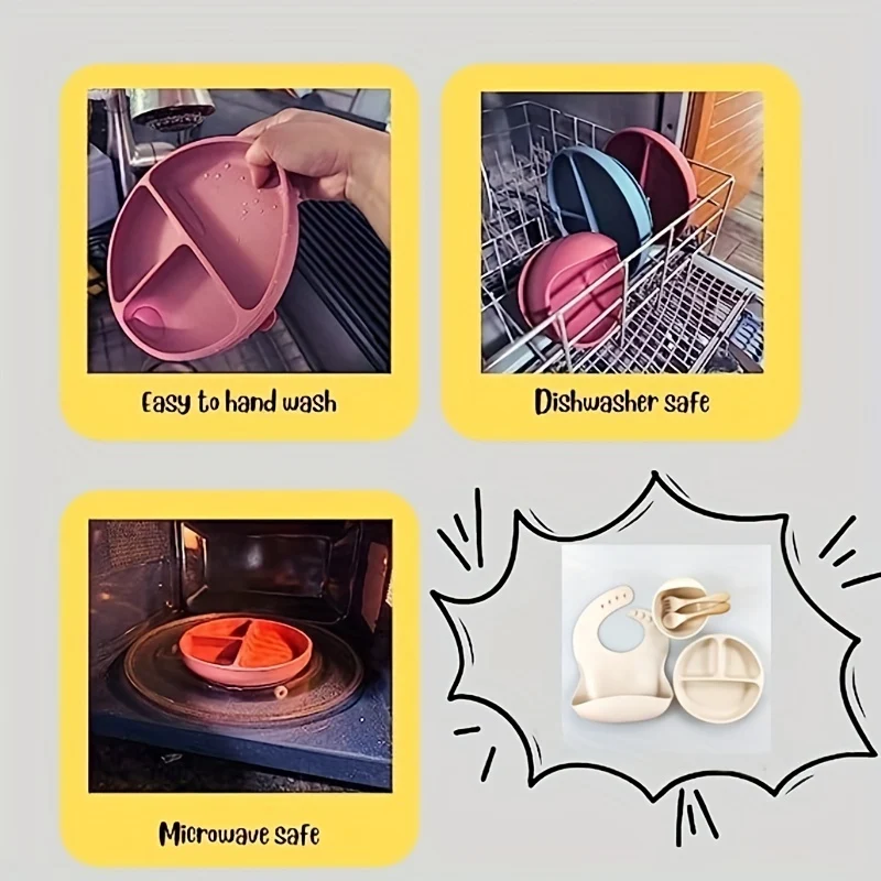 Set Di Utensili Per Autoalimentazione Infantile 5 Pezzi / Set, Migliori Forniture Per Lo Svezzamento A Led, Utensili In Silicone Per Ragazzo E Ragazza Con Bavaglino In Silicone, Ciotola Per Bambini