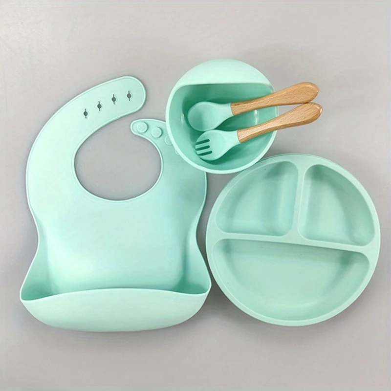 Set Di Utensili Per Autoalimentazione Infantile 5 Pezzi / Set, Migliori Forniture Per Lo Svezzamento A Led, Utensili In Silicone Per Ragazzo E Ragazza Con Bavaglino In Silicone, Ciotola Per Bambini