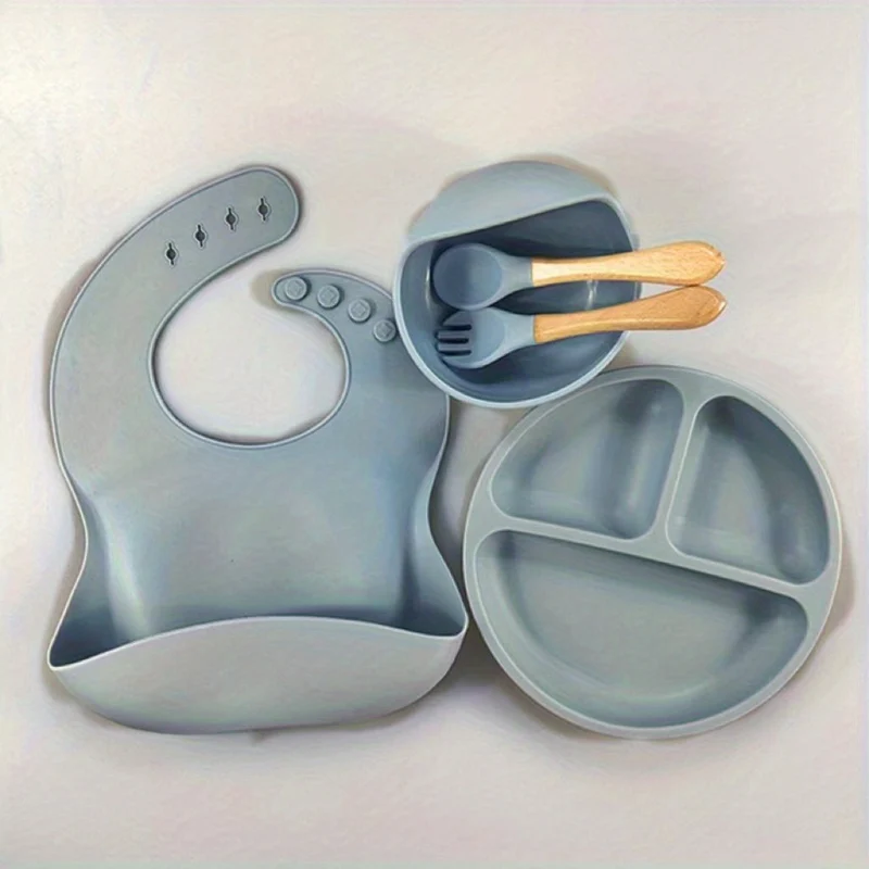 Set Di Utensili Per Autoalimentazione Infantile 5 Pezzi / Set, Migliori Forniture Per Lo Svezzamento A Led, Utensili In Silicone Per Ragazzo E Ragazza Con Bavaglino In Silicone, Ciotola Per Bambini