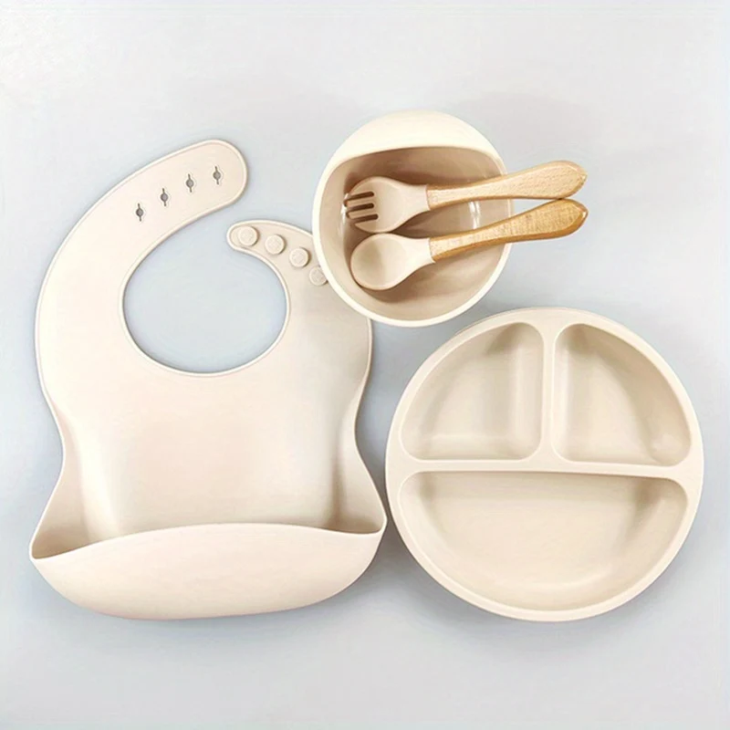 Set Di Utensili Per Autoalimentazione Infantile 5 Pezzi / Set, Migliori Forniture Per Lo Svezzamento A Led, Utensili In Silicone Per Ragazzo E Ragazza Con Bavaglino In Silicone, Ciotola Per Bambini