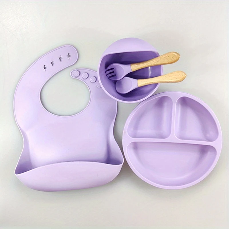 Set Di Utensili Per Autoalimentazione Infantile 5 Pezzi / Set, Migliori Forniture Per Lo Svezzamento A Led, Utensili In Silicone Per Ragazzo E Ragazza Con Bavaglino In Silicone, Ciotola Per Bambini