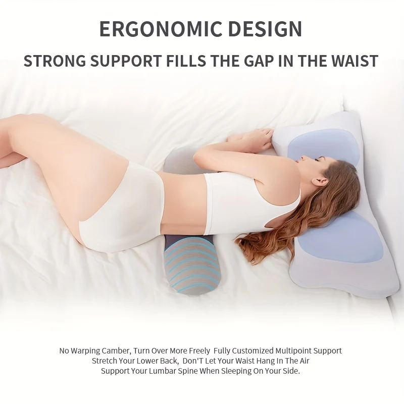 1 cuscino di supporto lombare per dormire, cuscino di supporto per la schiena in memory foam per il relax della parte bassa della schiena, cuscino di supporto per la vita del letto per donna incinta, anca, ginocchio,
