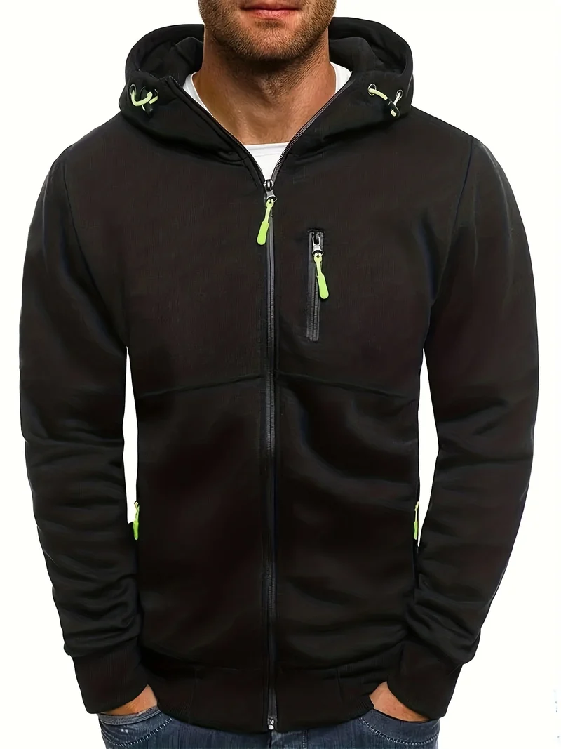 Felpe con cappuccio da uomo con zip Felpa leggera a maniche lunghe slim fit con tasca a marsupio
