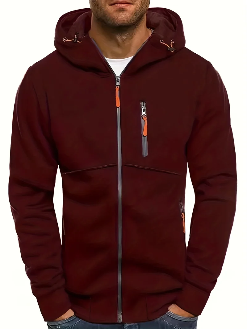 Felpe con cappuccio da uomo con zip Felpa leggera a maniche lunghe slim fit con tasca a marsupio