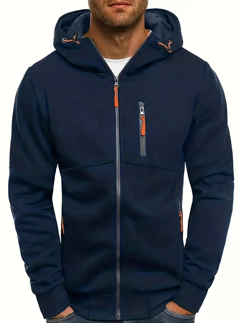 Felpe con cappuccio da uomo con zip Felpa leggera a maniche lunghe slim fit con tasca a marsupio