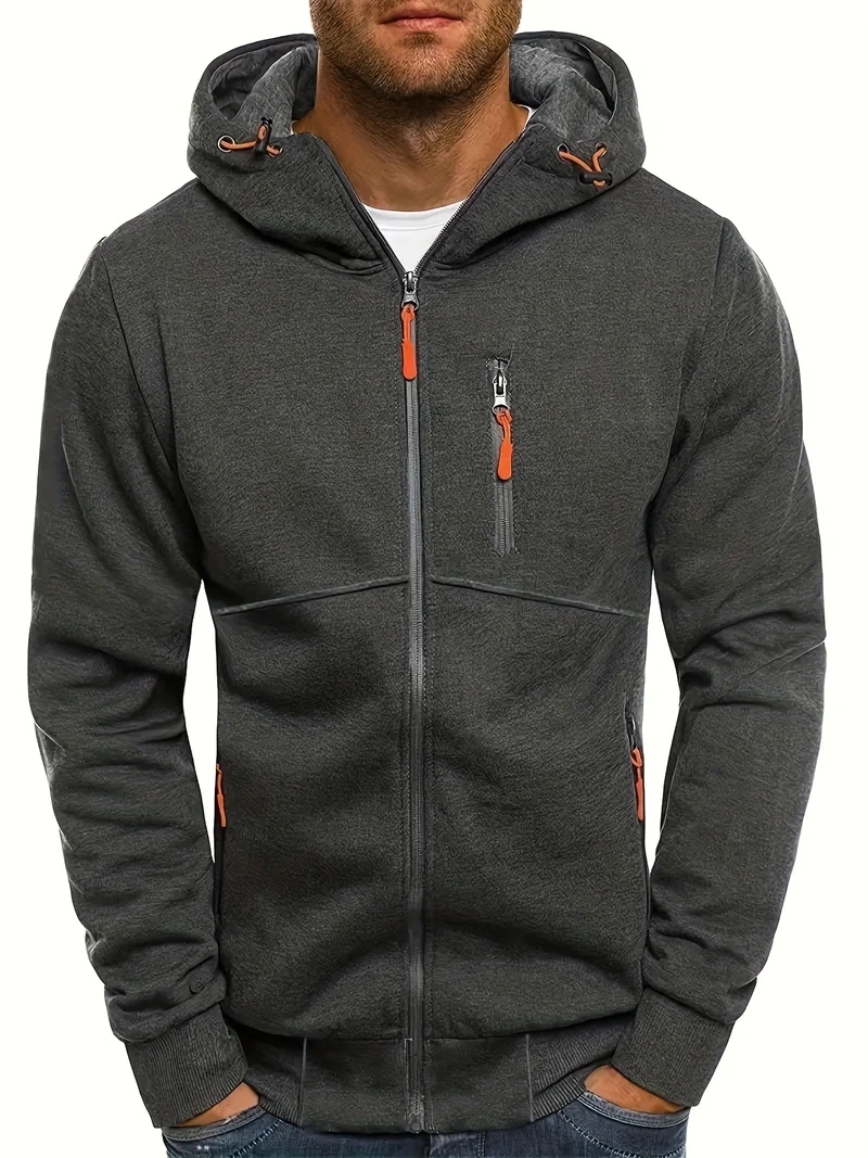 Felpe con cappuccio da uomo con zip Felpa leggera a maniche lunghe slim fit con tasca a marsupio