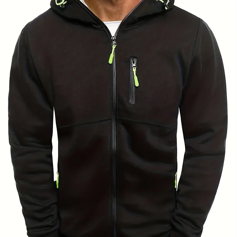 Felpe con cappuccio da uomo con zip Felpa leggera a maniche lunghe slim fit con tasca a marsupio