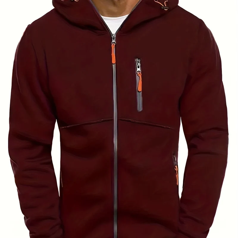 Felpe con cappuccio da uomo con zip Felpa leggera a maniche lunghe slim fit con tasca a marsupio