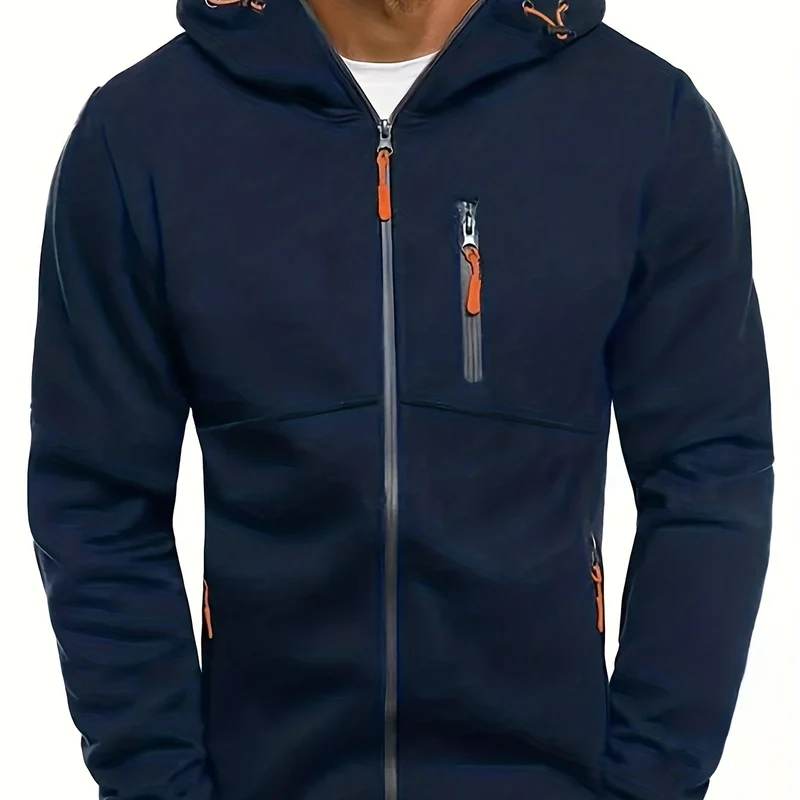 Felpe con cappuccio da uomo con zip Felpa leggera a maniche lunghe slim fit con tasca a marsupio