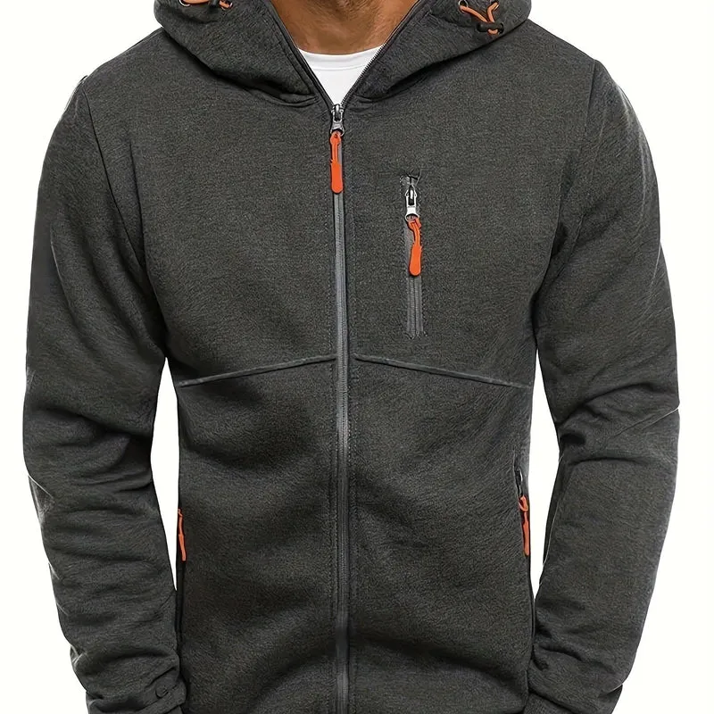 Felpe con cappuccio da uomo con zip Felpa leggera a maniche lunghe slim fit con tasca a marsupio