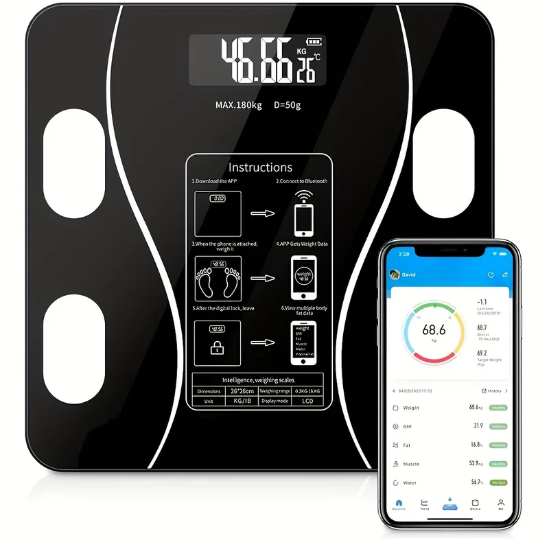 Bilancia pesapersone digitale intelligente a LED con misura del grasso App per smartphone bilancia pesapersone