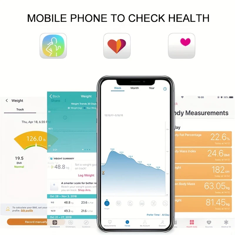 Bilancia pesapersone digitale intelligente a LED con misura del grasso App per smartphone bilancia pesapersone