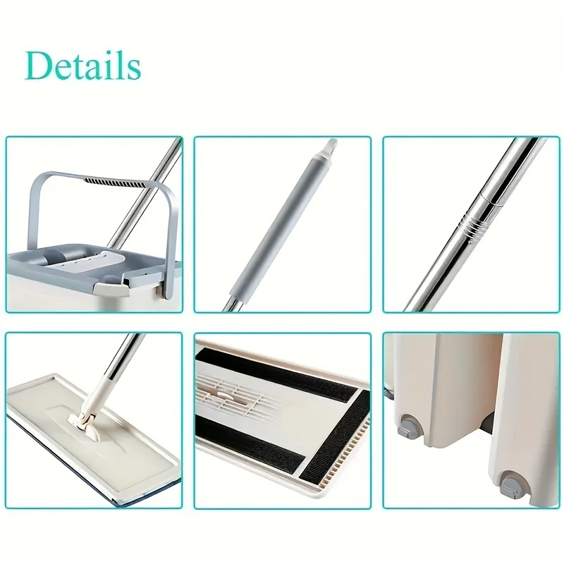 1 Set Flat Floor Mop Bucket Set Con 2 Panni In Microfibra, Facile Pulizia Con Secchio Auto-Strizzante Bagnato E Asciutto, Per La Pulizia Di Pavimenti In Laminato, Legno Duro E Piastrelle