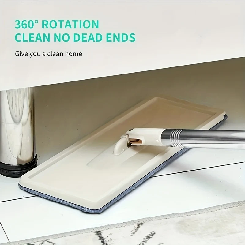 1 Set Flat Floor Mop Bucket Set Con 2 Panni In Microfibra, Facile Pulizia Con Secchio Auto-Strizzante Bagnato E Asciutto, Per La Pulizia Di Pavimenti In Laminato, Legno Duro E Piastrelle
