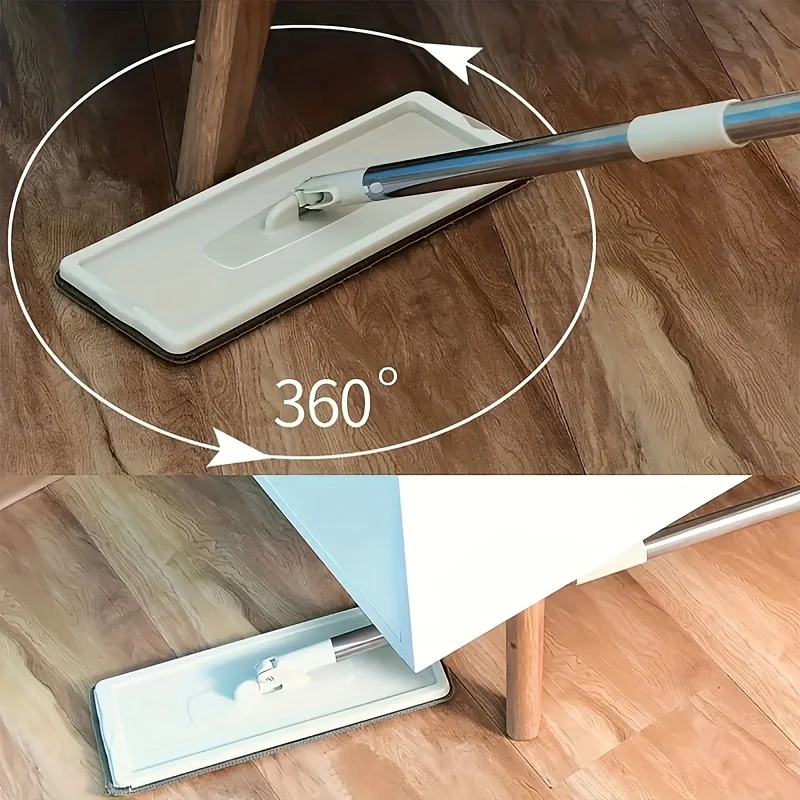 1 Set Flat Floor Mop Bucket Set Con 2 Panni In Microfibra, Facile Pulizia Con Secchio Auto-Strizzante Bagnato E Asciutto, Per La Pulizia Di Pavimenti In Laminato, Legno Duro E Piastrelle