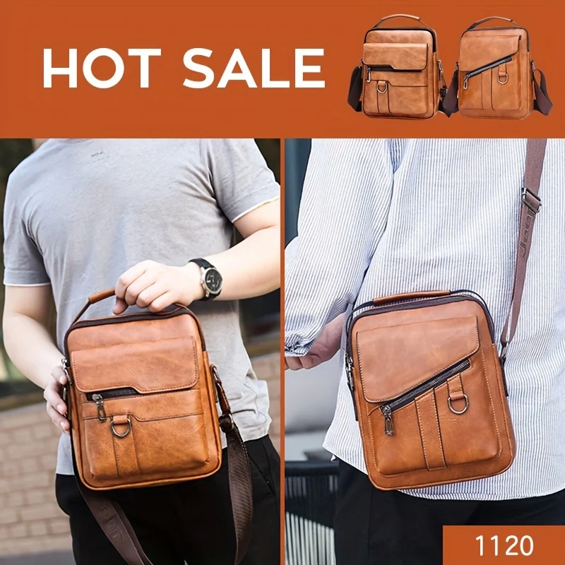 Borsa A Tracolla In Pelle PU Da Uomo 1 Pezzo, Borsa A Tracolla Casual Di Grande Capacità, Borsa A Tracolla Semplice E Alla Moda