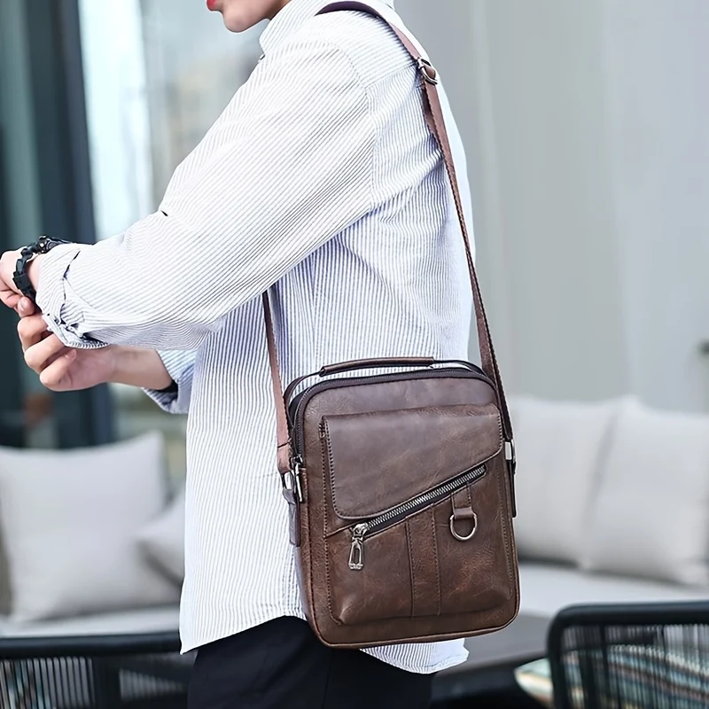 Borsa A Tracolla In Pelle PU Da Uomo 1 Pezzo, Borsa A Tracolla Casual Di Grande Capacità, Borsa A Tracolla Semplice E Alla Moda