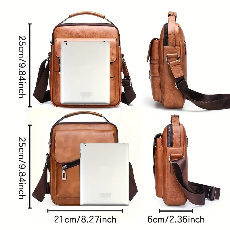 Borsa A Tracolla In Pelle PU Da Uomo 1 Pezzo, Borsa A Tracolla Casual Di Grande Capacità, Borsa A Tracolla Semplice E Alla Moda