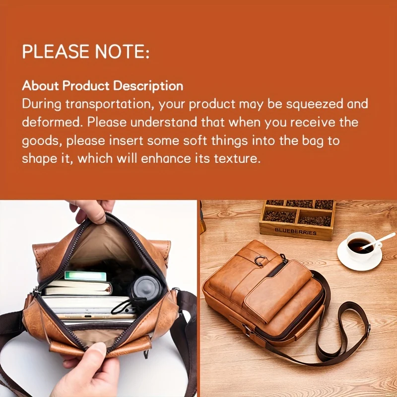 Borsa A Tracolla In Pelle PU Da Uomo 1 Pezzo, Borsa A Tracolla Casual Di Grande Capacità, Borsa A Tracolla Semplice E Alla Moda